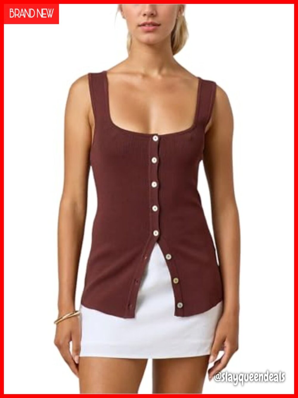 Slim Fit Square Neck Button Down Backless Knit Sweater Vest Top
